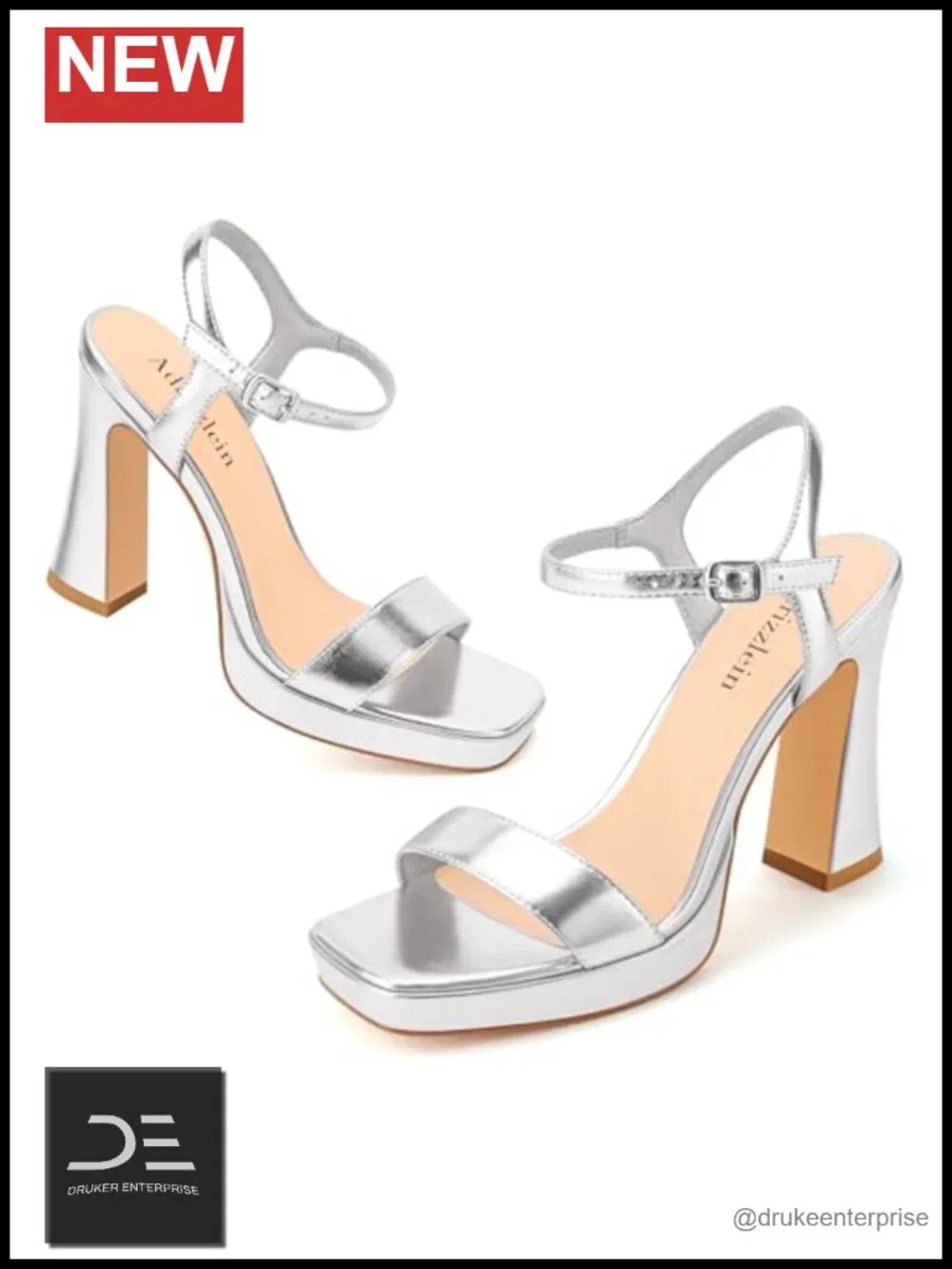 4.3 Inch Chunky Platform Heels Square Open Toe Ankle Strap Dress Sandals Faux